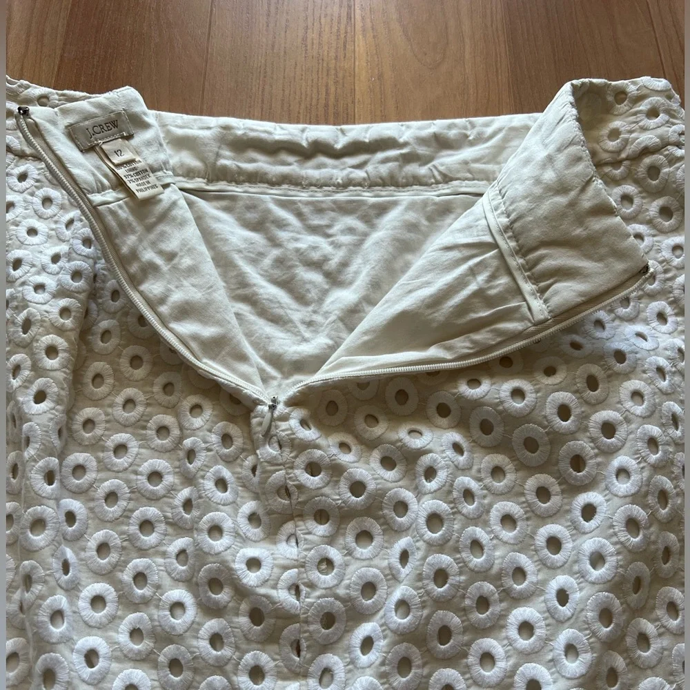 J.Crew Elegant White Eyelet Pencil Cotton Skirt Size 12